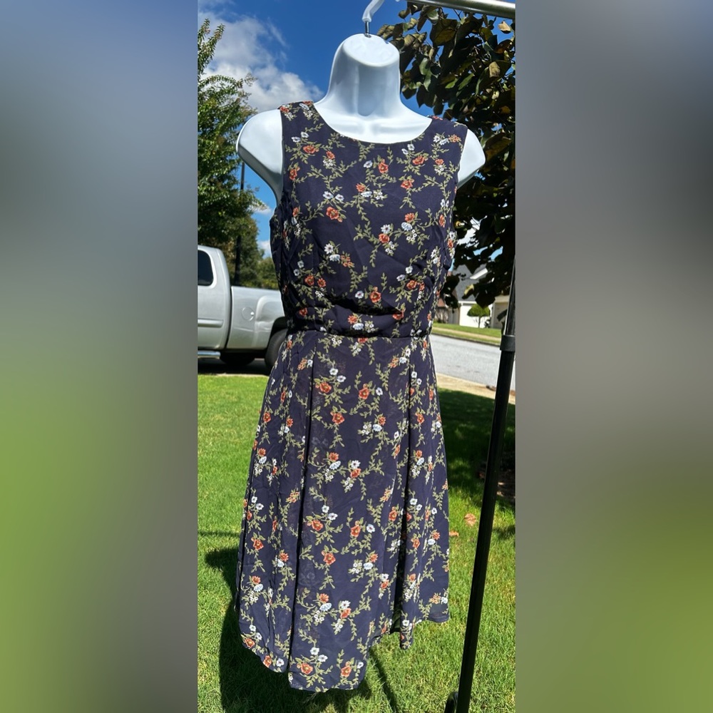 Womens Yellow Star Floral Short Navy Dress Size Small